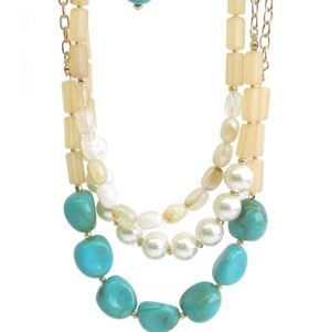 Pearl & Turquoise Mix Layer Necklace Set